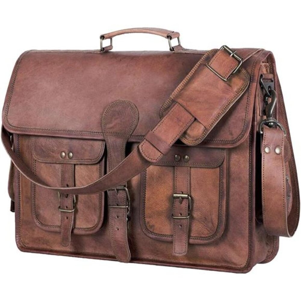 18INCH Leather Briefcase Laptop Messenger bag best computer satchel Handmade Bag